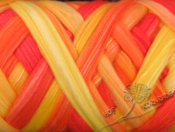 Austr. Merino Schaf Kammzug „Feuer“ Floating Colour – Seidenmischung 100g