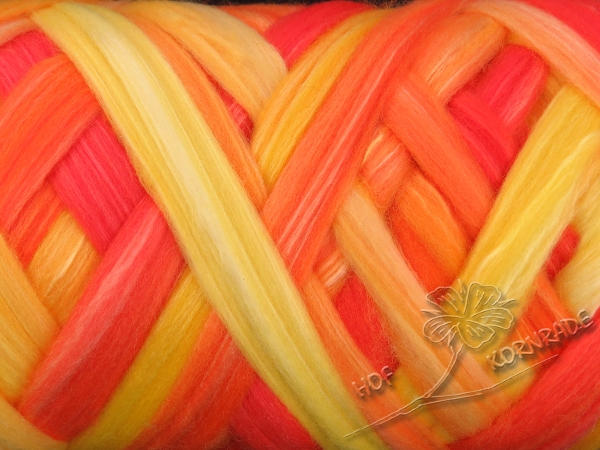 Aust. Merino sheep wool "Fire" Floating Color - 100g silk blend